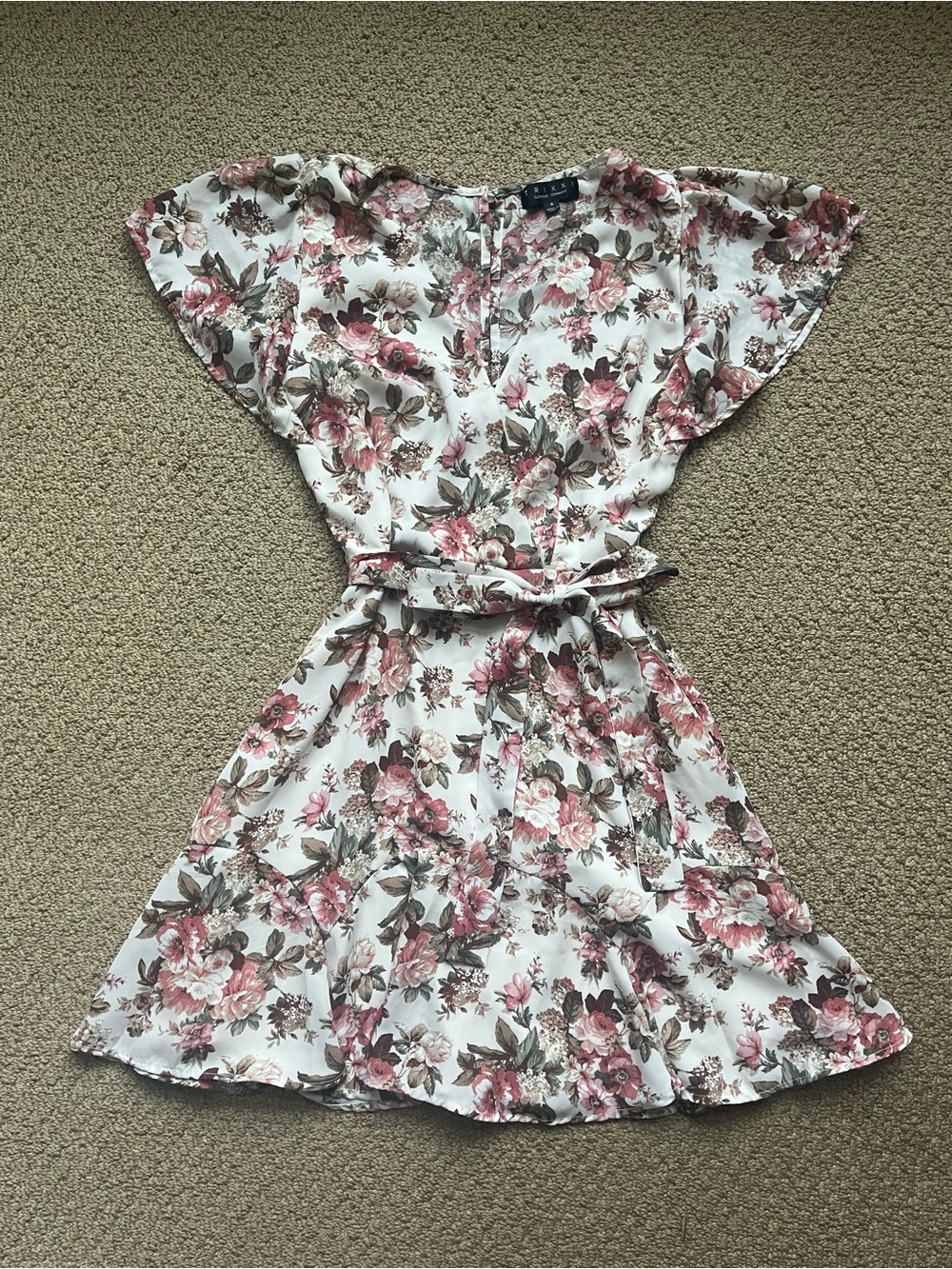 Trixxi Floral Wrap Top in Rose and Olive Green